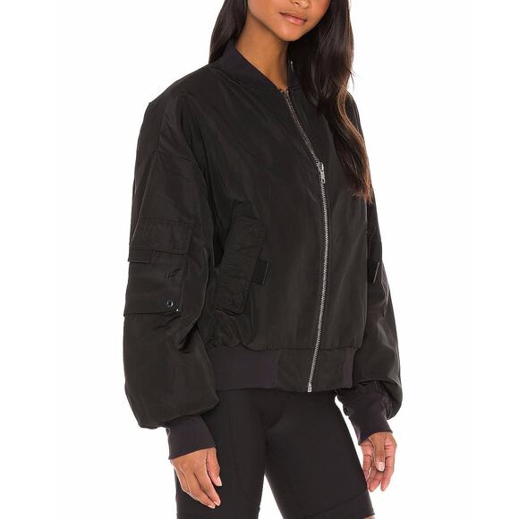 Alo Yoga It Girl Bomber Jacket Black Size Medium EUC Oversize Blade Collar - Picture 16 of 16